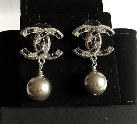 chanel drop pearl earrings|chanel pearl drop earrings silver.